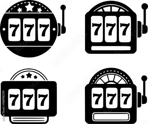 Black and white slot machine with 777 icon
