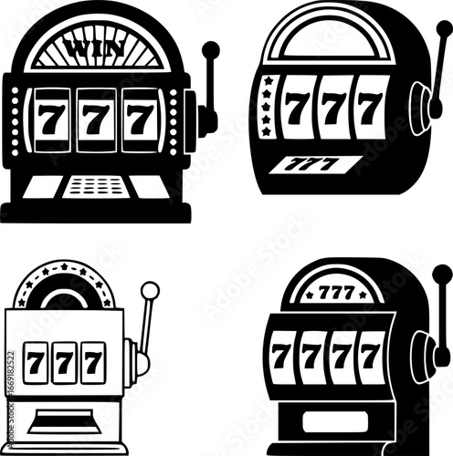 Black and white slot machine with 777 icon
