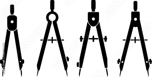 Set of Drawing Compasses Tool Silhouettes Geometry and Education Icons
