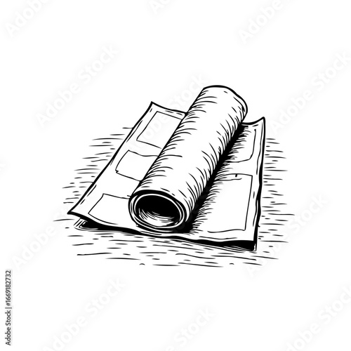 Paper Roll Sketch: A Detailed Hand-Drawn Illustration Showcasing Architectural Designs and