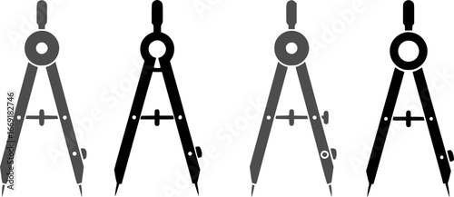 Set of Drawing Compasses Tool Silhouettes Geometry and Education Icons
