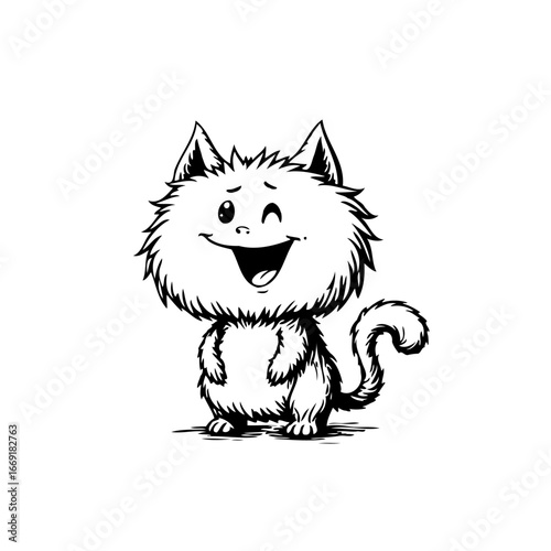 Playful feline illustration whimsical cartoon character winking gesture joyous expression