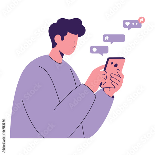 Man checking social media with notifications on his smartphone