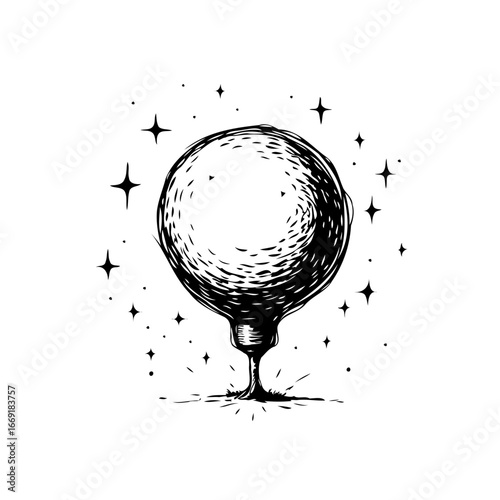 Stylized cosmic sphere design featuring star clusters emanating a celestial inspiration light bulb