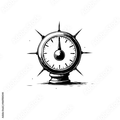 Stylized timekeeping mechanism illustration featuring radiating sharp elements with precise