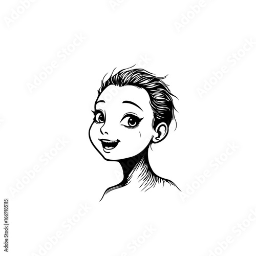 Whimsical charm of a young girl's portrait illustration emanating joyful essence through artistic