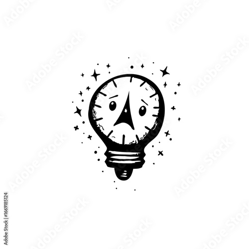 Whimsical clock light bulb emits starlight representing the fleeting nature of ideas and