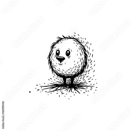 Whimsical creature illustration: a playful character with spiky halo and endearing expression