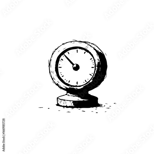 Whimsical hand drawn table clock illustration showcasing concept of passing hours ticking away in
