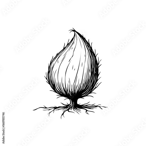 Whimsical hand drawn tree illustration depicting solitary botanical fantasy with surreal aesthetic