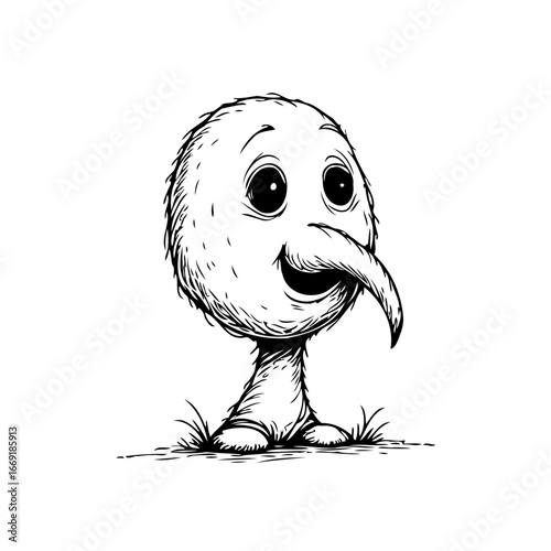 Whimsical kiwi character art for children's book illustration showcasing a funny and endearing
