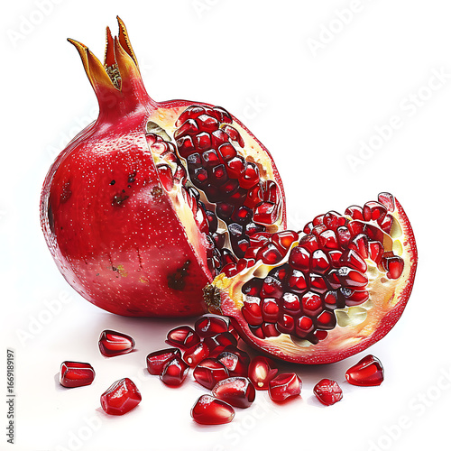 Freshly Cut Pomegranate with Vibrant Red Seeds