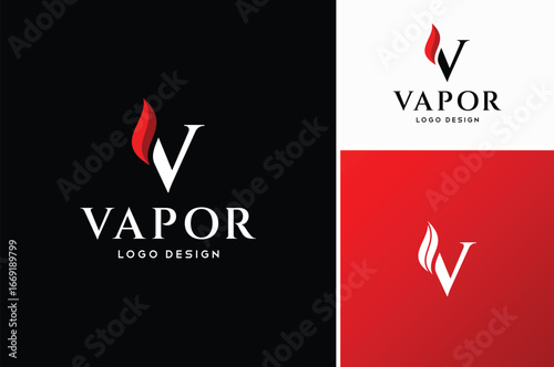 Initial Letter V with Fire Flame simple minimalist logo design