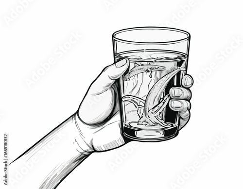Hand holding a glass. Illustration