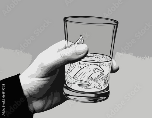 Hand holding a glass. Illustration