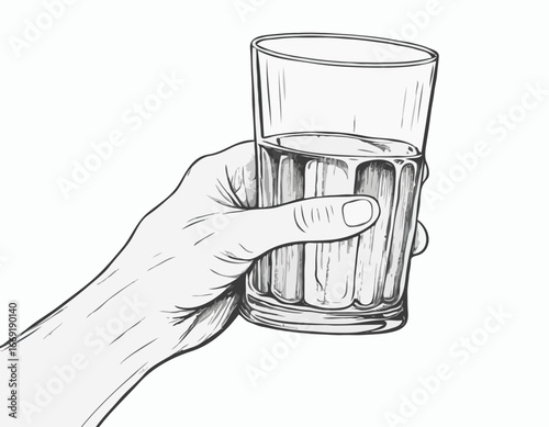 Hand holding a glass. Illustration