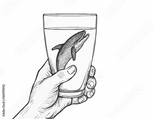 Hand holding a glass. Illustration