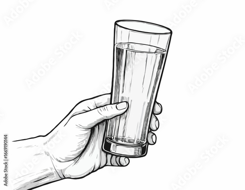 Hand holding a glass. Illustration
