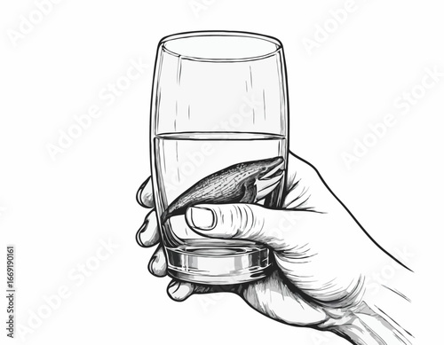 Hand holding a glass. Illustration
