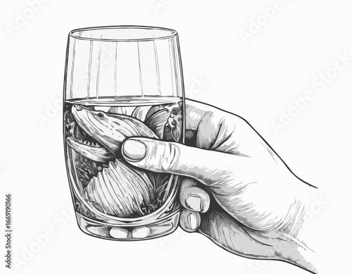 Hand holding a glass. Illustration