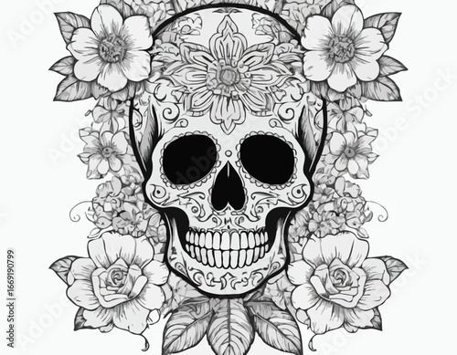 Skull and Flowers Day of The Dead