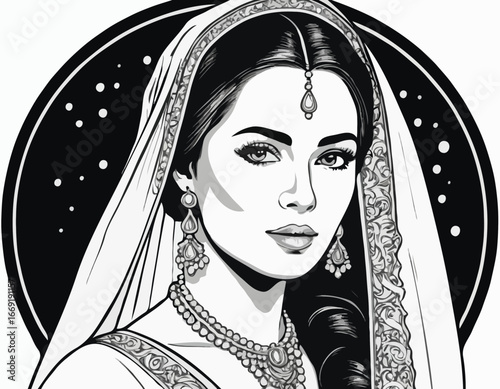 vector illustration portrait of a woman bride