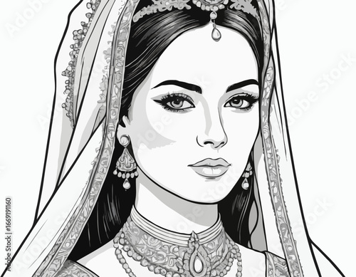 vector illustration portrait of a woman bride