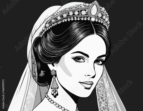 vector illustration portrait of a woman bride