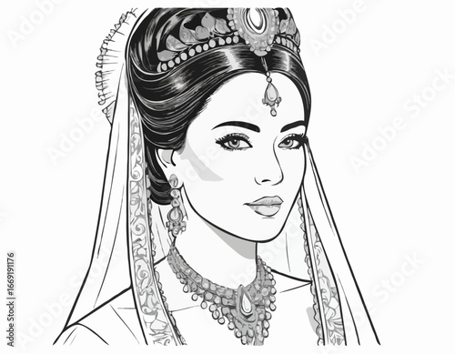 vector illustration portrait of a woman bride