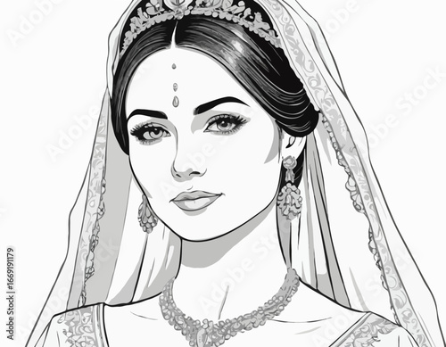 vector illustration portrait of a woman bride