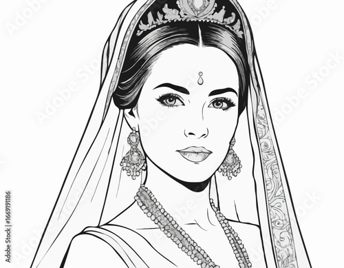 vector illustration portrait of a woman bride