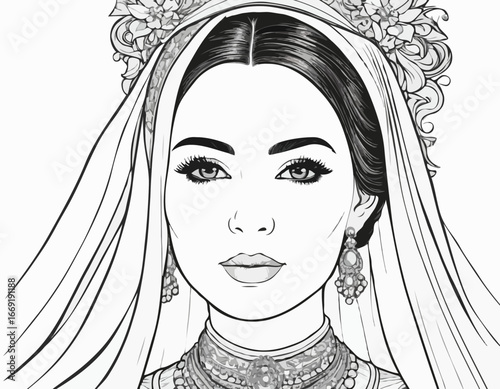 vector illustration portrait of a woman bride
