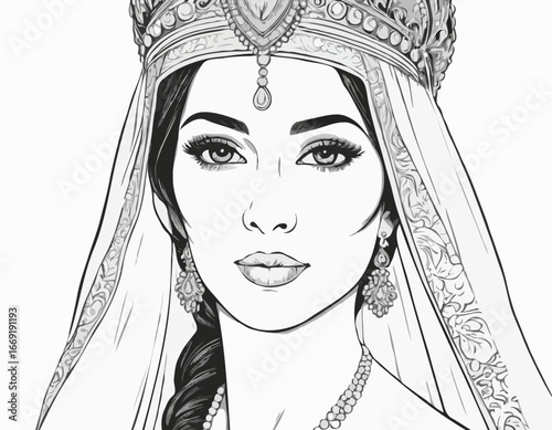 vector illustration portrait of a woman bride