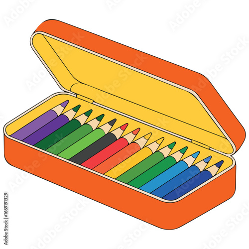 Top view of pencils inside pencil case isolated vector illustration on white background