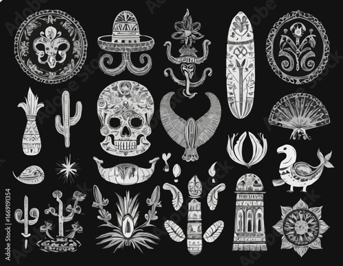 Mexican symbols set. Festive collection