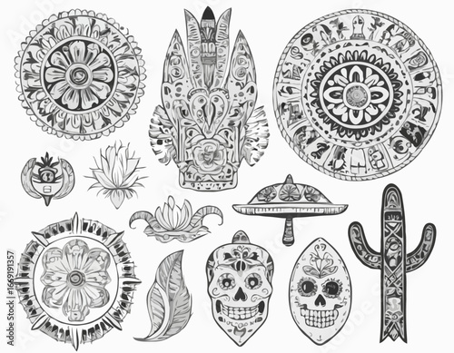Mexican symbols set. Festive collection
