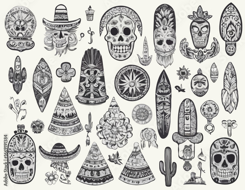 Mexican symbols set. Festive collection