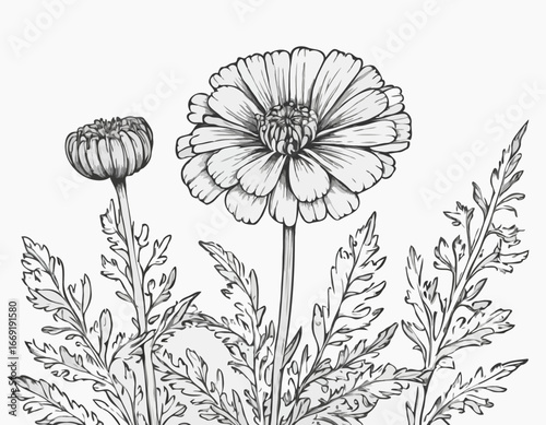 Marigold Flower Sketch Illustration