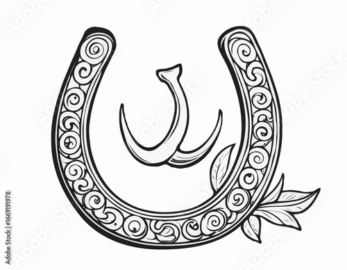 horseshoe lucky icon element. Cartoon doodle sketch style