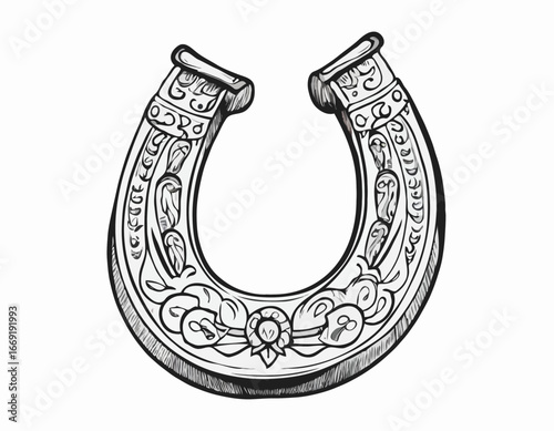 Canvas Print horseshoe lucky icon element. Cartoon doodle sketch style