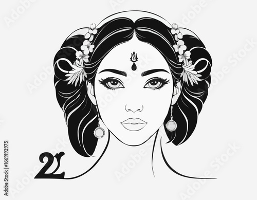 Zodiac. Vector illustration of the astrological sign of Libra as a portrait beautiful girl