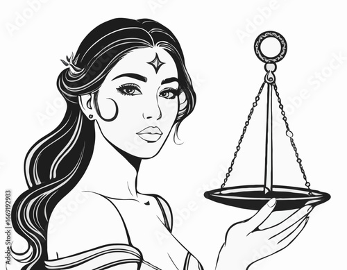 Zodiac. Vector illustration of the astrological sign of Libra as a portrait beautiful girl