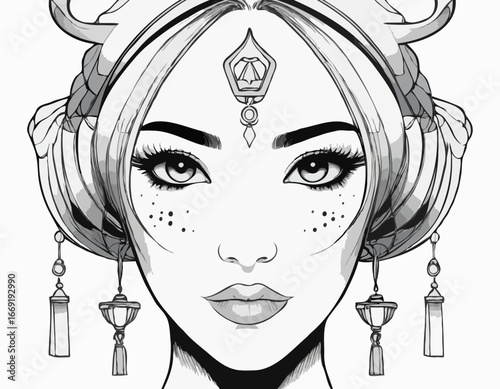 Zodiac. Vector illustration of the astrological sign of Libra as a portrait beautiful girl