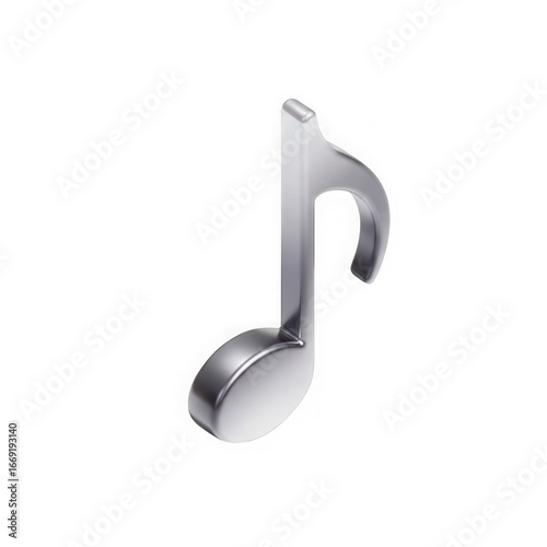 3d icon of silver metallic musical eighth note isolated on transparent background, representing music and sound