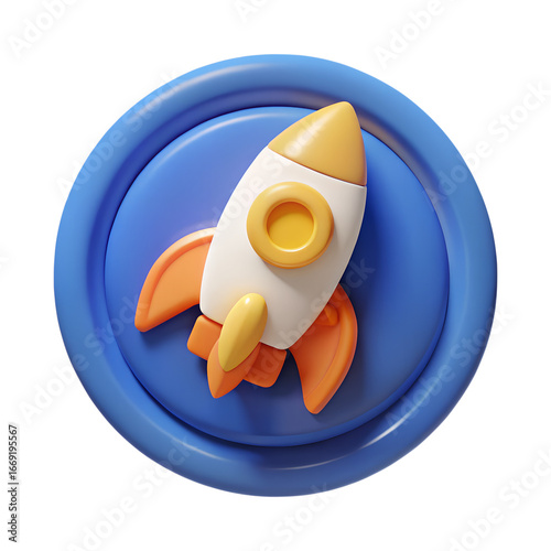 3D Cartoon Rocket Ship – Colorful Toy Rocket on Blue Background