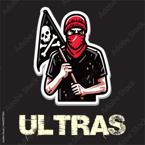 illustration vector graphic of Football fans ultras hooligan with blue white scarf design for logo, t-shirt, etc

