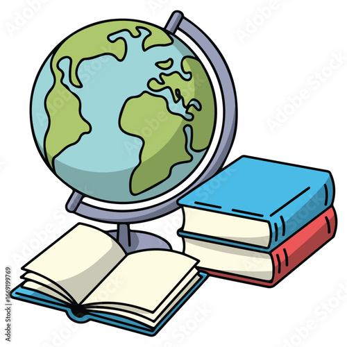 Back to school concept with globe copybook books pencil apple vector illustration