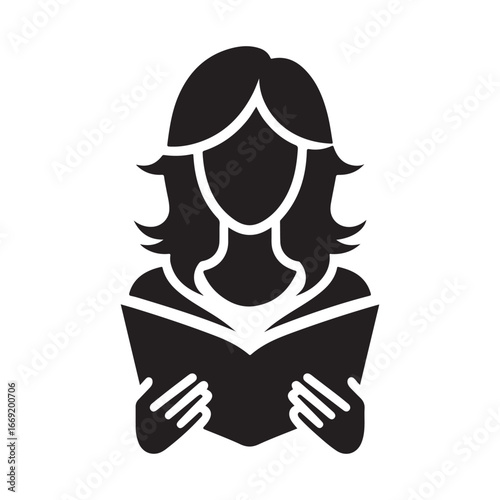 students with books silhouette clip art logo design concept illustration 