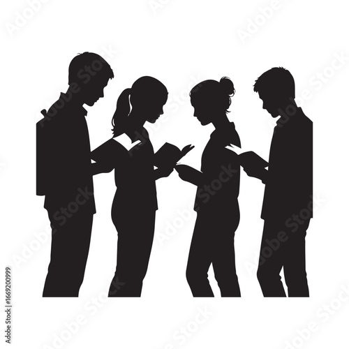 students with books silhouette clip art logo design concept illustration 