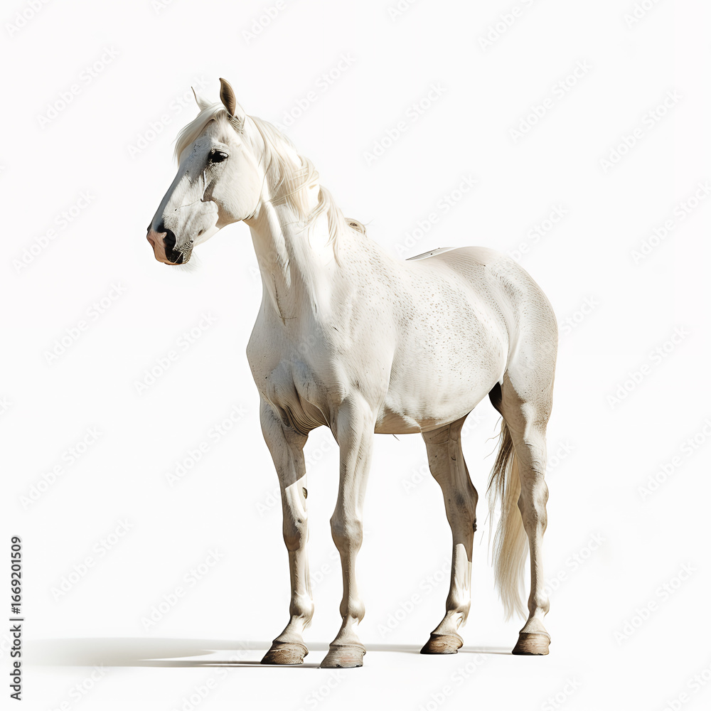 Fototapeta premium horse animal white farm horses isolated nature mammal stallion head equine brown mane grass equestrian with png white background isolated